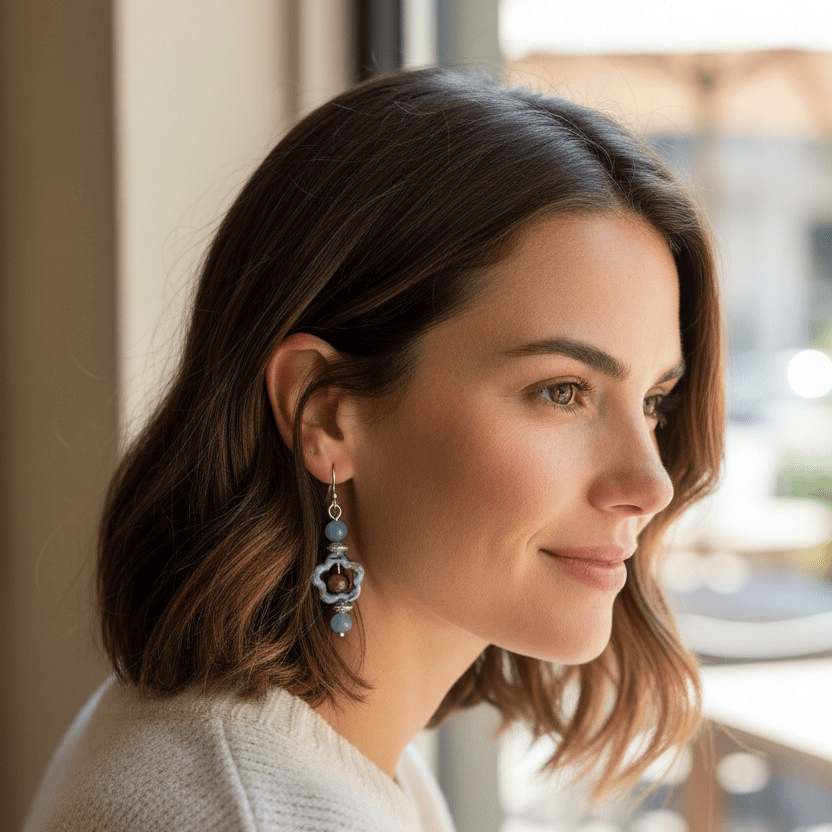 Blue Floral Earrings | Mamabug ReCreations - Artisan Jewelry