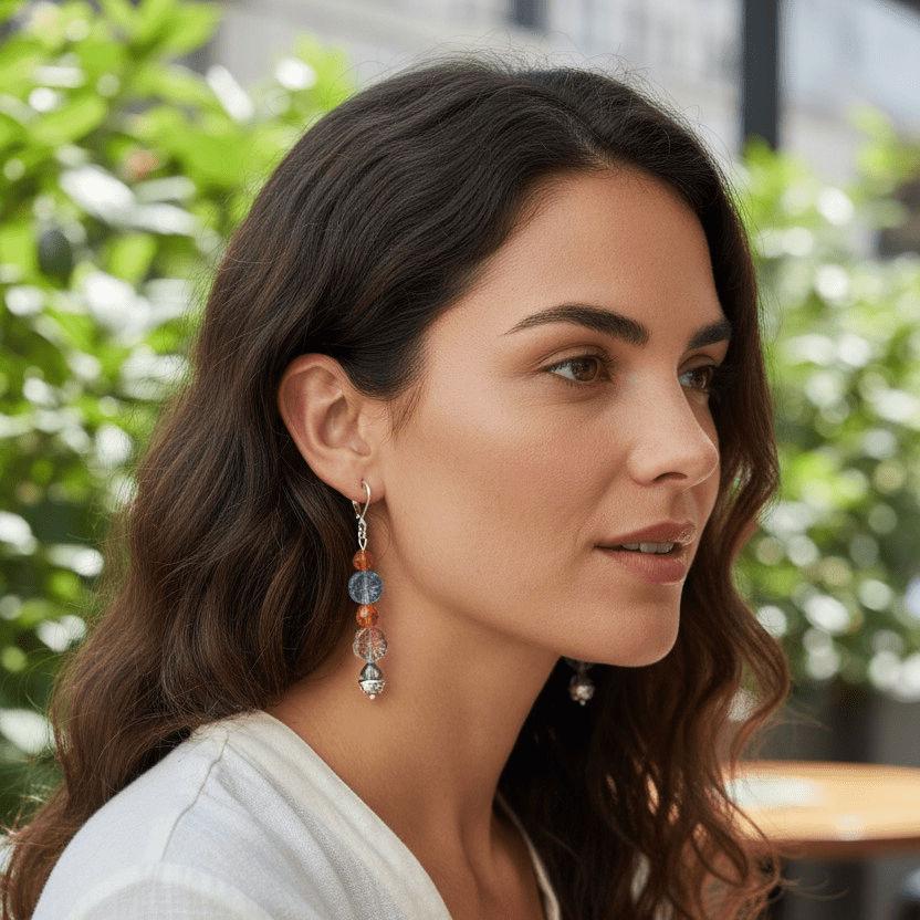 Iridescent Blue Flower Earrings | Mamabug ReCreations - Artisan Jewelry