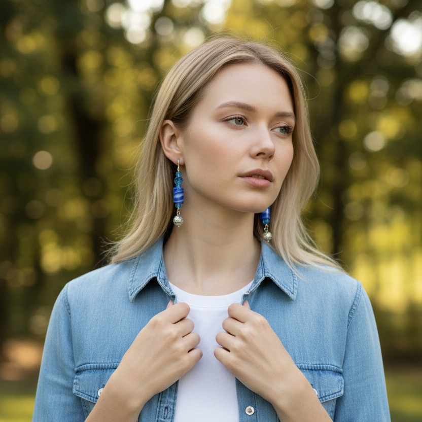 Blue Flowers with a Swirl Earrings