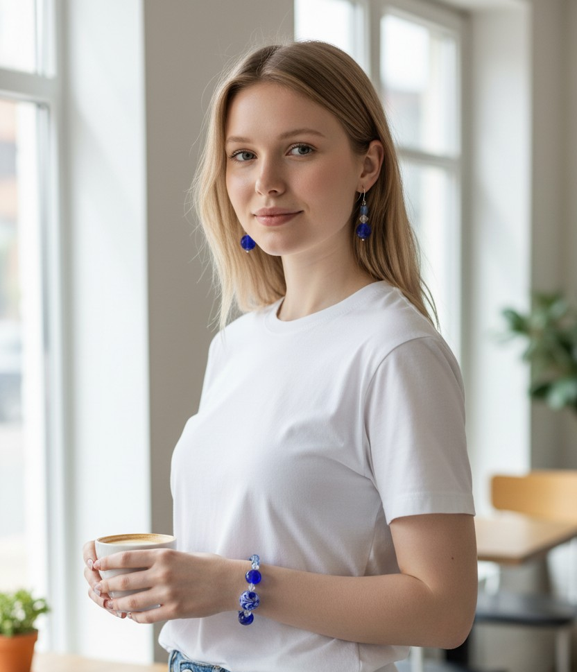 Blue Glass and Crystal Jewelry Set (MW)