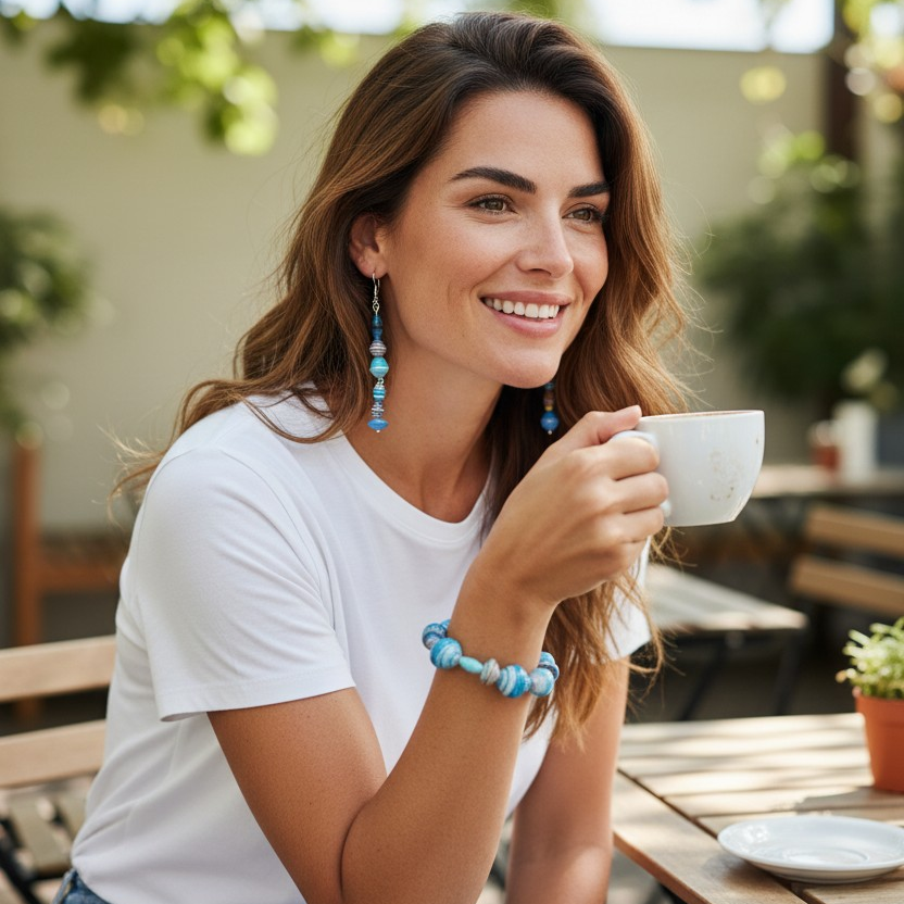 Blue Recycled Paper Jewelry Set (MW)
