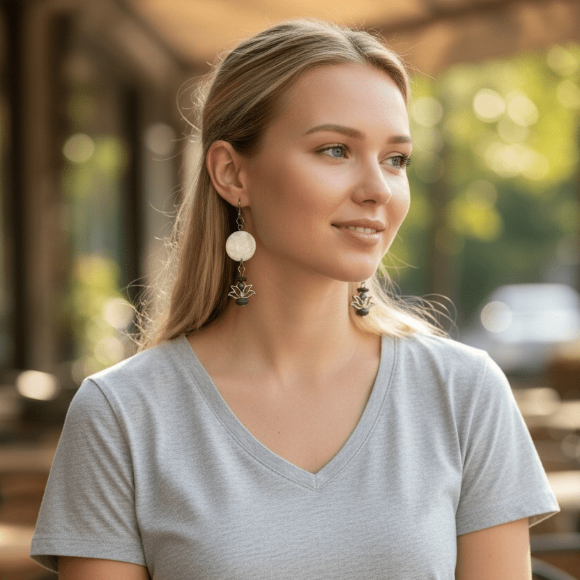 Purple Lotus and Mother of Pearl Earrings
