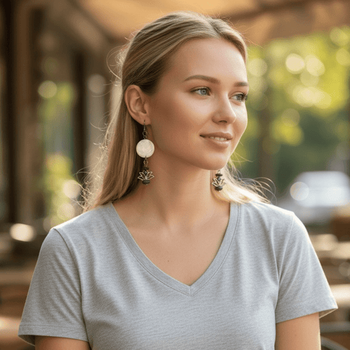 Purple Lotus and Mother of Pearl Earrings | Mamabug ReCreations - Artisan Jewelry