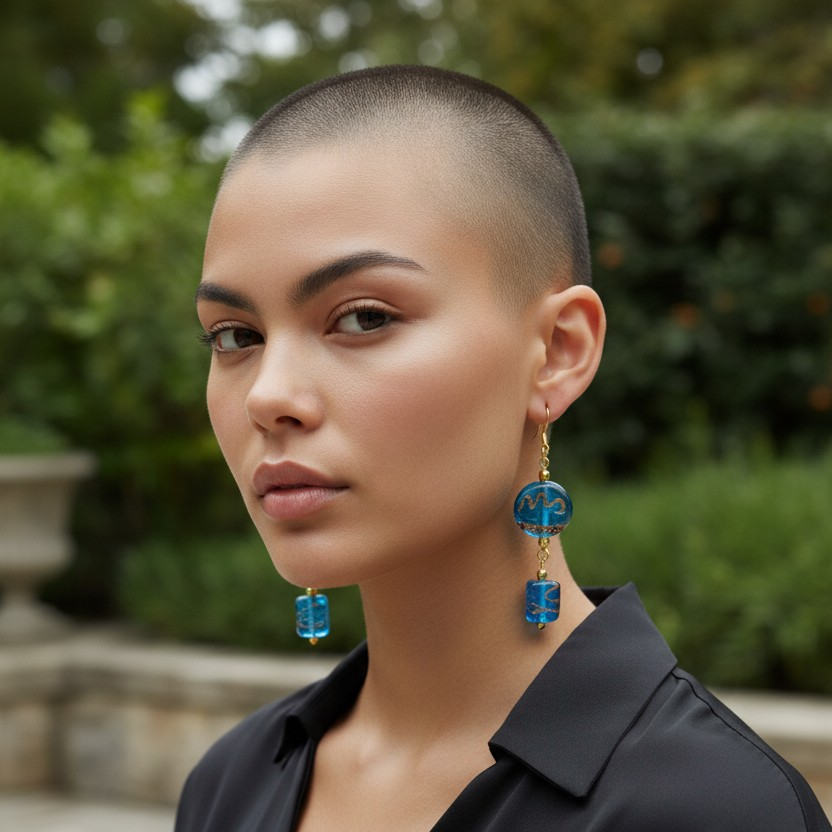 Blue and Gold Lampwork Earrings