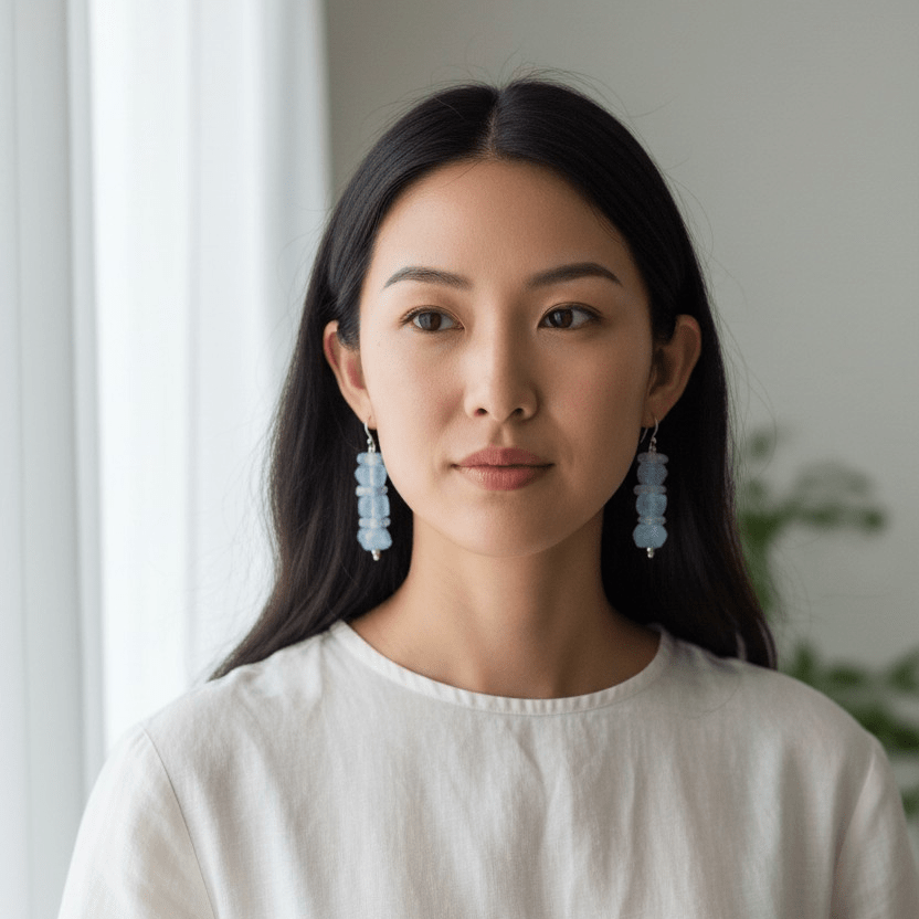 Light Blue and White Recycled Glass Earrings