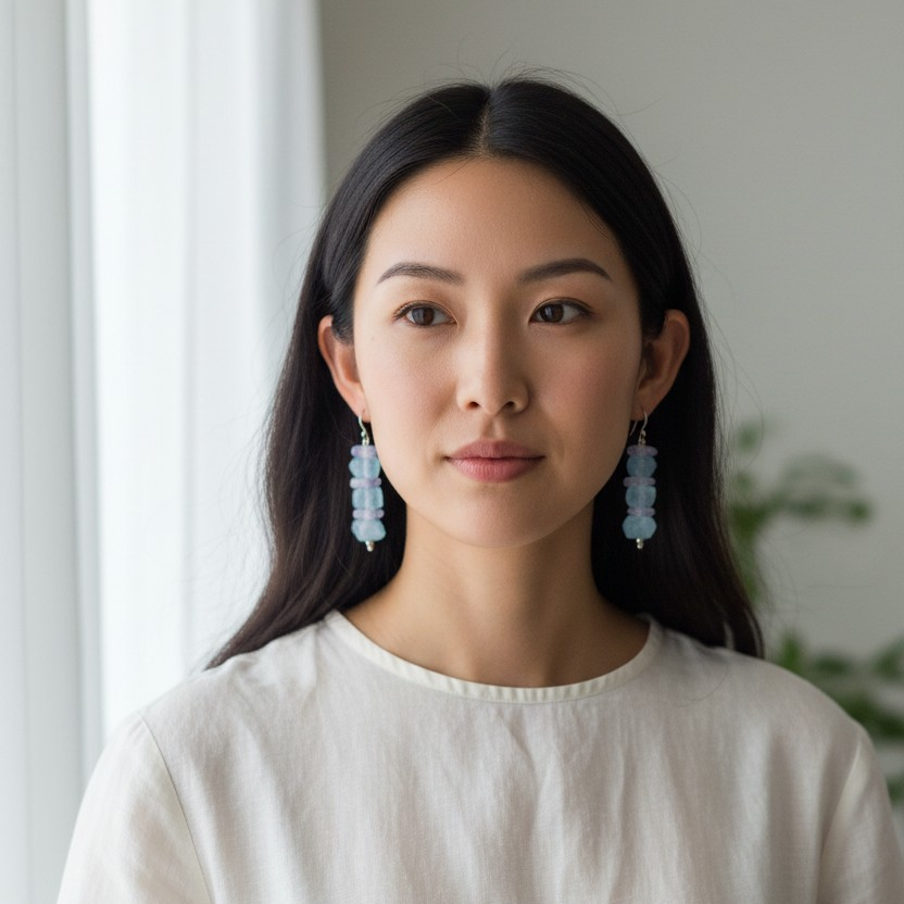Light Blue and White Recycled Glass Earrings