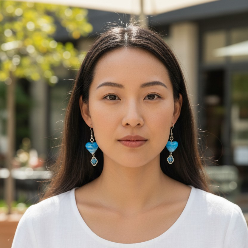 Blue Swirl Heart Earrings