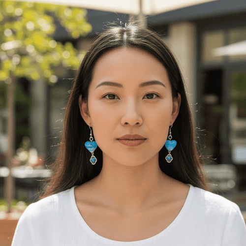 Blue Swirl Heart Earrings | Mamabug ReCreations - Artisan Jewelry