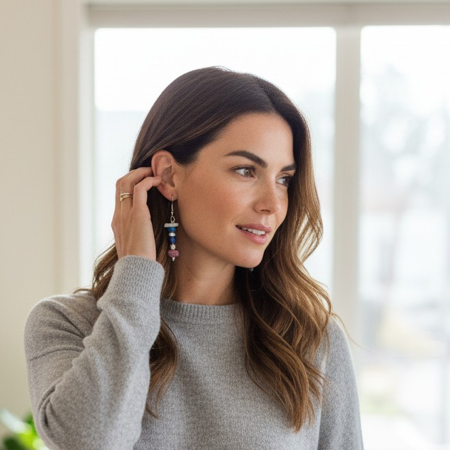 Blue and Pink Stacked Beads Earrings