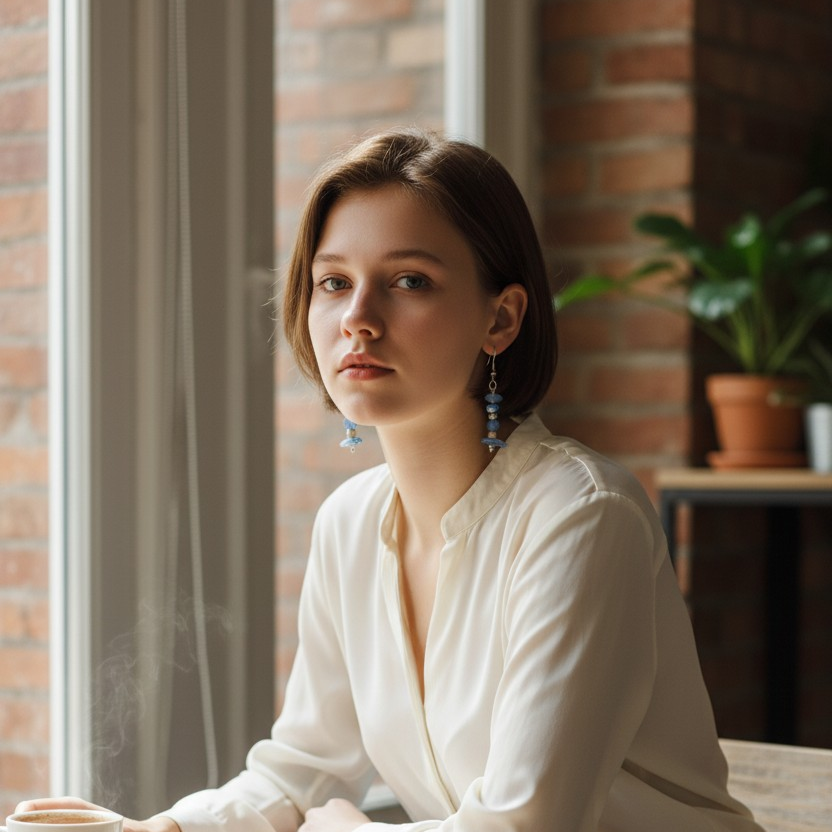 Blue and Silver Stacked Beads Earrings