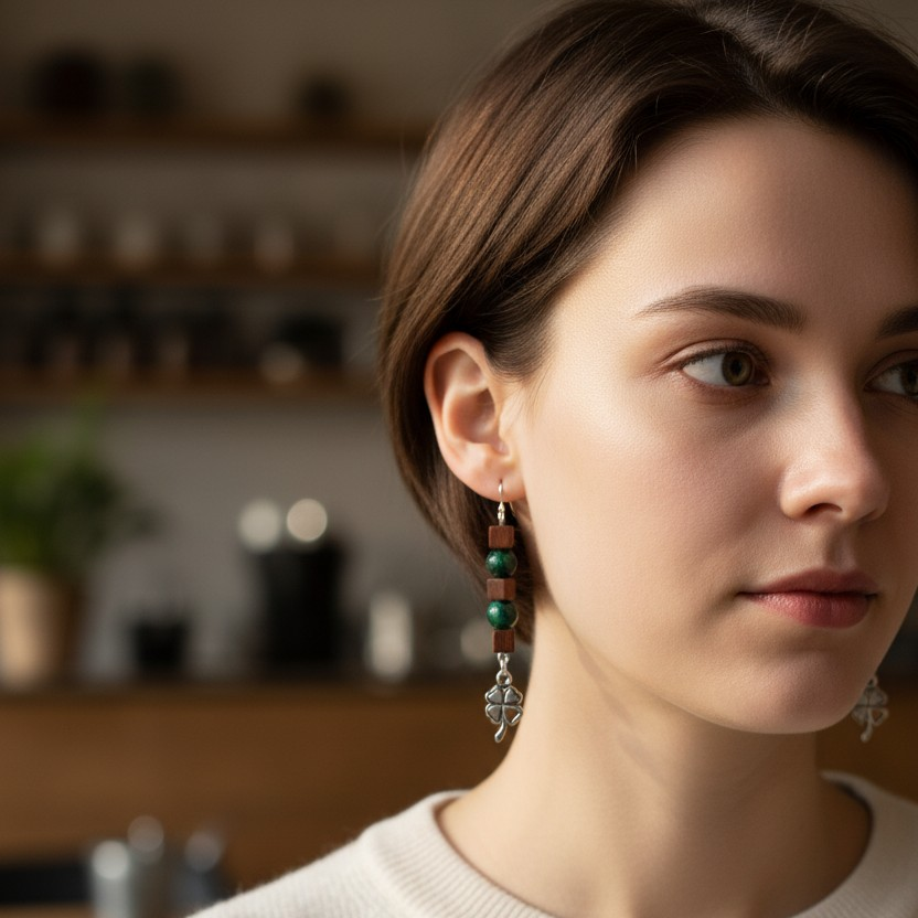 Shamrock Earrings - Green Red and Silver