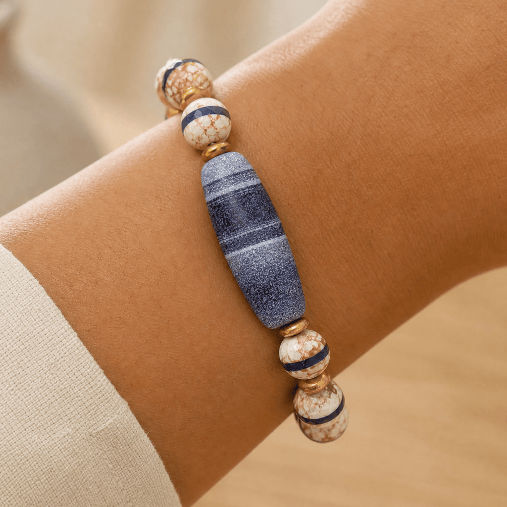 Purple Matte Botswana Stone with Tibetan Agate Beads Bracelet (W)